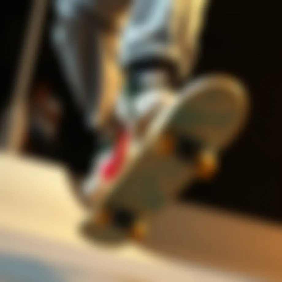 Dynamic skateboarder performing a trick in Nike SB Low shoes