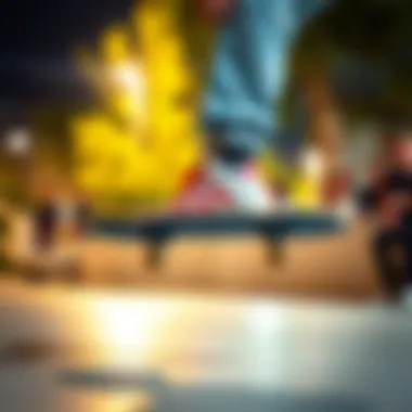 Performing Tricks with Adidas Forum Skateboarder wearing Adidas Forum sneakers during a trick