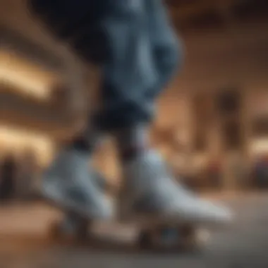 Comfort and Functionality in Motion A skateboarder wearing Adidas socks while performing a trick, highlighting the functionality and comfort during action.