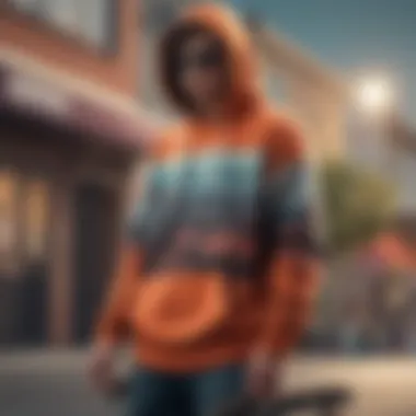 Stylish skateboarder wearing a vibrant hoodie while skateboarding