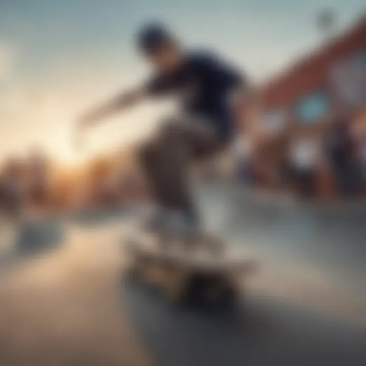 A group of skaters engaged in a spirited session at a skate park, highlighting community and culture.