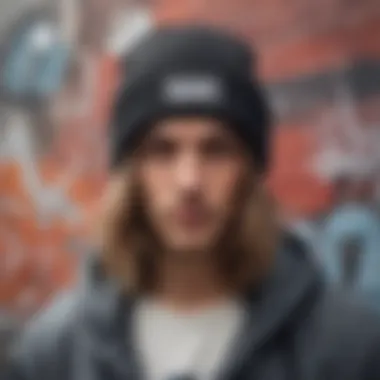 An artistic representation of a baggy beanie against a graffiti wall