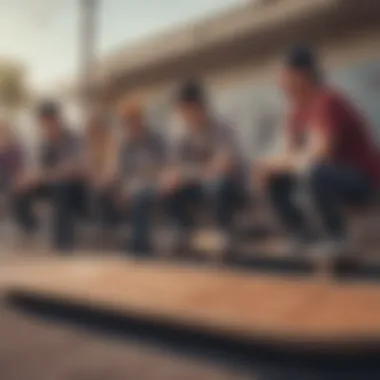 Group of skateboarders discussing the performance of the Baker 8.25 skateboard deck.