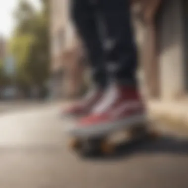 Skateboarding with Vans shoes in action