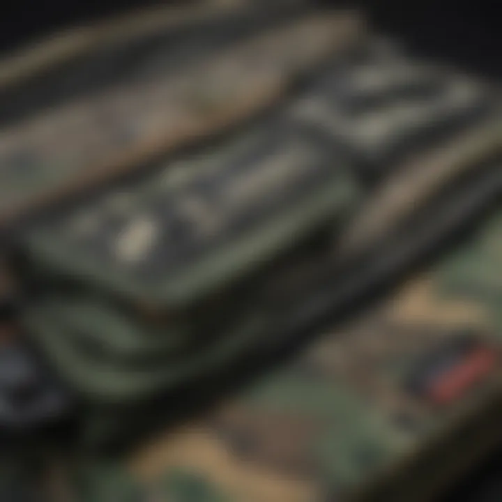 Close-up of camo pack pockets and compartments