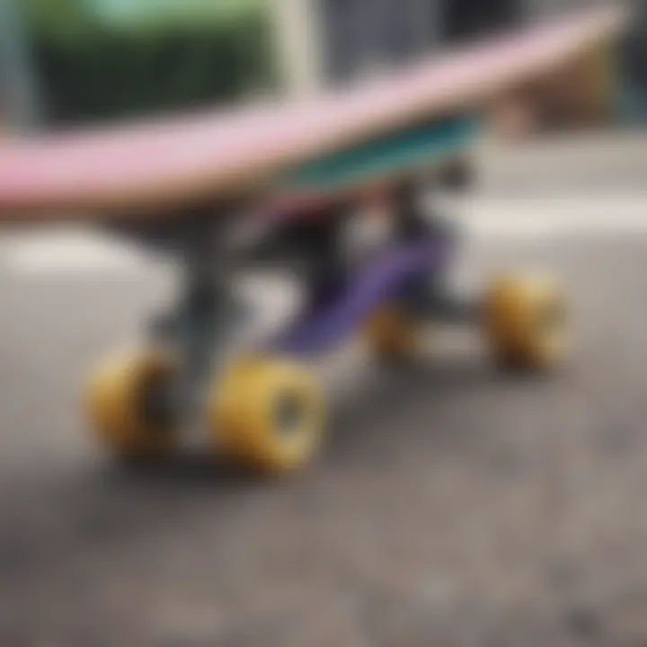 Close-up of a colorful skateboard designed for young children