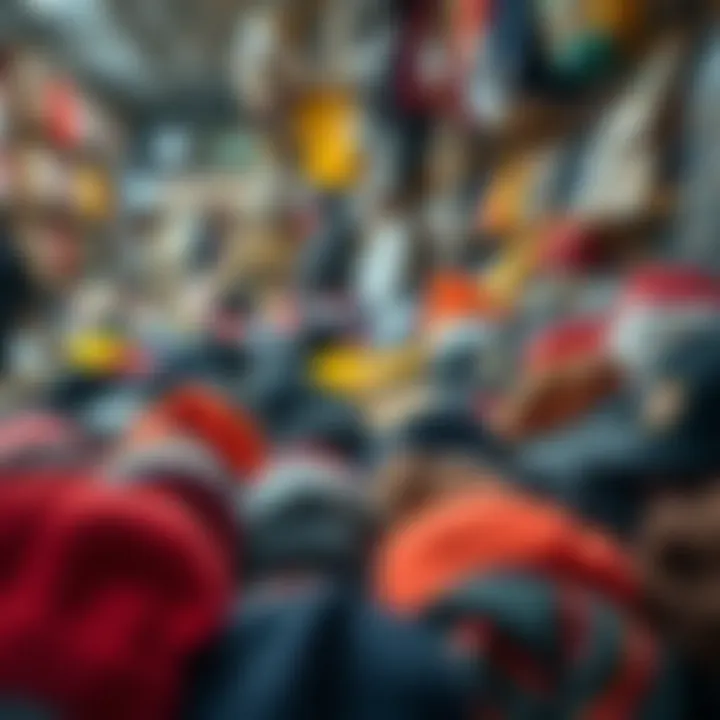 A diverse selection of beanies in a vibrant local market