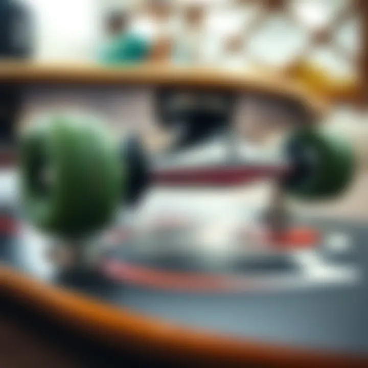 Functional Components of Mini Logo Skateboards Close-up of skateboard wheels and trucks emphasizing functionality.