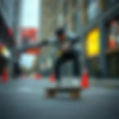 Urban Skating with Mini Logo Skateboards Skater performing tricks on a mini logo skateboard in an urban setting.