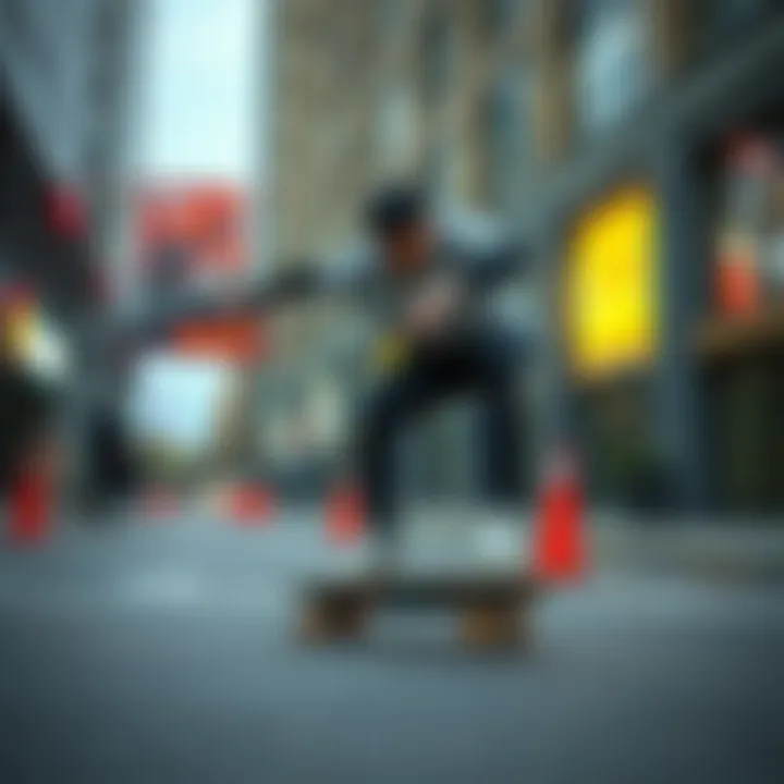 Urban Skating with Mini Logo Skateboards Skater performing tricks on a mini logo skateboard in an urban setting.
