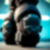 Close-up view of knee pads designed for skateboarding highlighting cushioning technology.