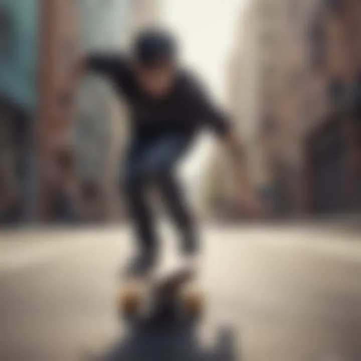 Scene depicting a skater using a blind mini skateboard in an urban setting