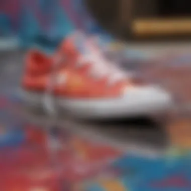 Close-up of Converse tie dye shoe materials