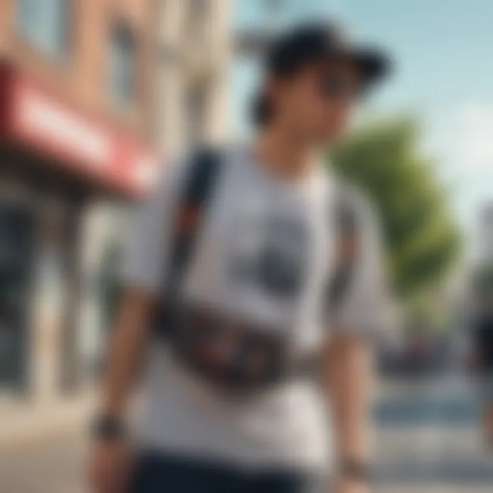 Trendy fanny pack in action during a skateboarding session