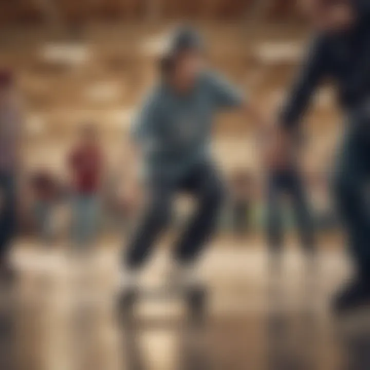 An inspiring view of a diverse group engaged in learning and practicing skating skills.