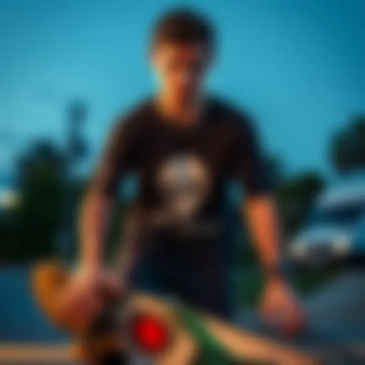 Expressing Individuality in Style Skateboarder expressing individuality through graphic tee