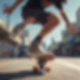 Dynamic skater performing a trick on a skateboard wearing stylish shoes