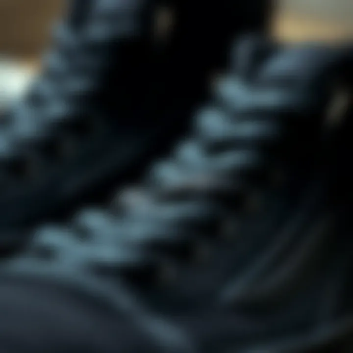 Close-up of the material and texture of all black Vans.