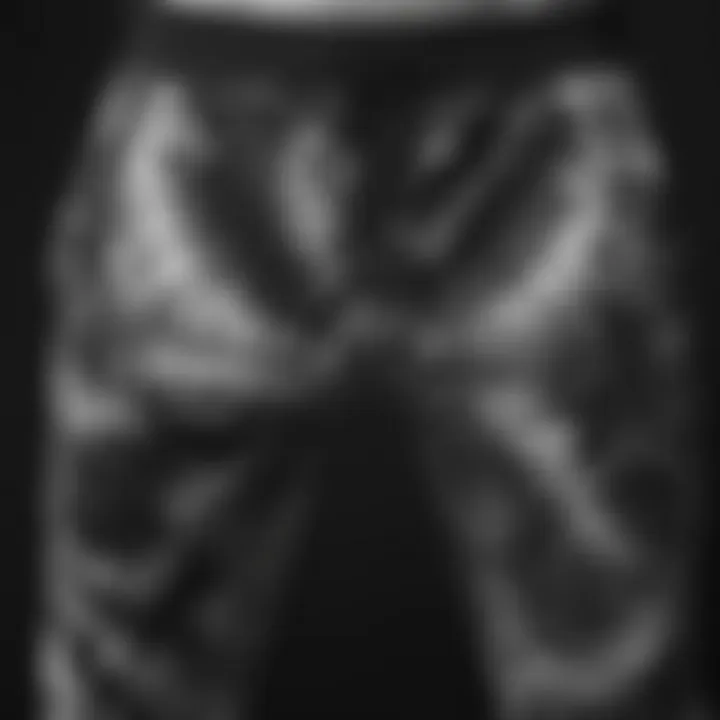 Close-up of black and white tie dye sweatpants showcasing fabric texture