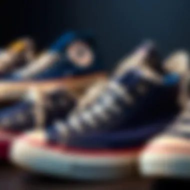 A collection of blue chucks in different styles