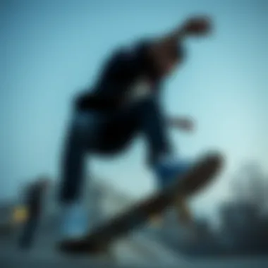 Skater performing trick wearing blue chucks