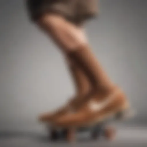 Brown Nike crew socks showcased on a skateboard