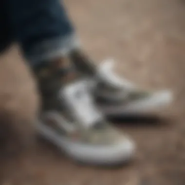 Close-up of camo Vans socks showcasing the intricate camouflage pattern