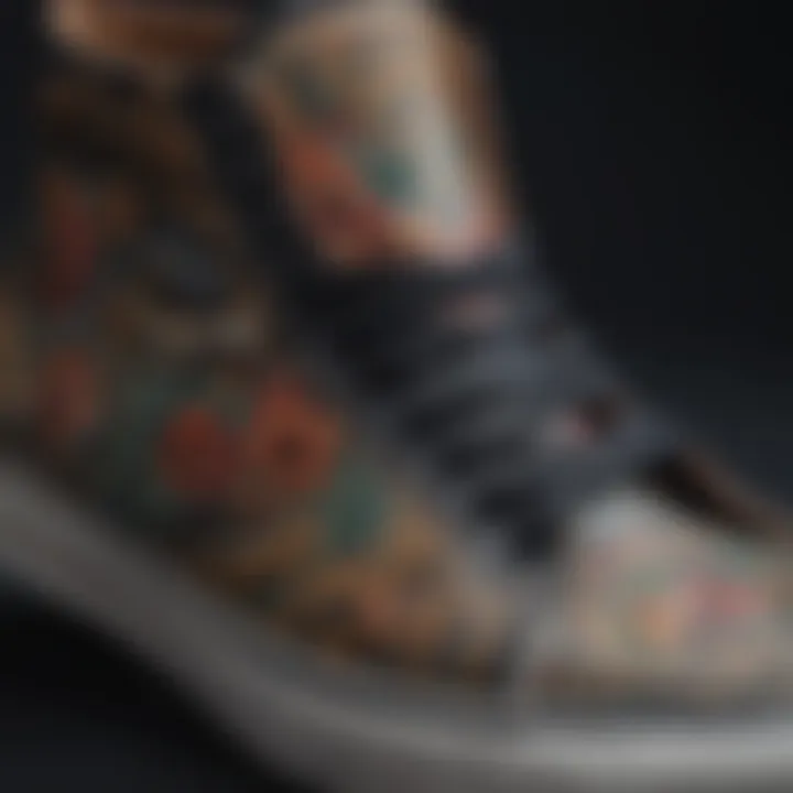 Close-up of tattoo-inspired shoe designs