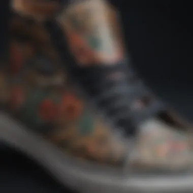 Intricate Tattoo Motifs on Footwear Close-up of tattoo-inspired shoe designs