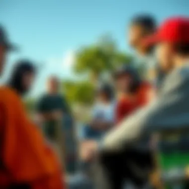 A group of skaters discussing the impact of skateboard sizes on performance