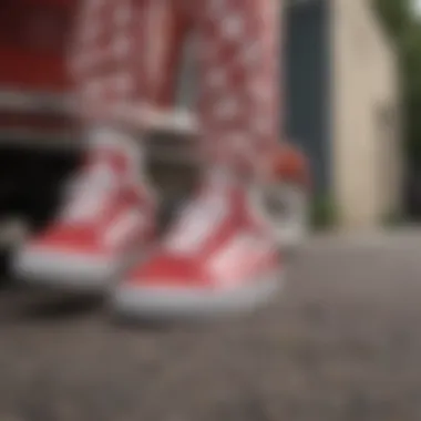 Styled outfit featuring red and white check Vans paired with classic skate apparel