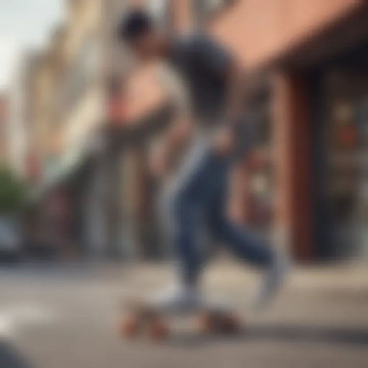 A skateboarder performing tricks while wearing sweat pants in an urban setting