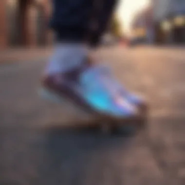 Vibrant Fila Iridescent skate shoes on a decorated pavement