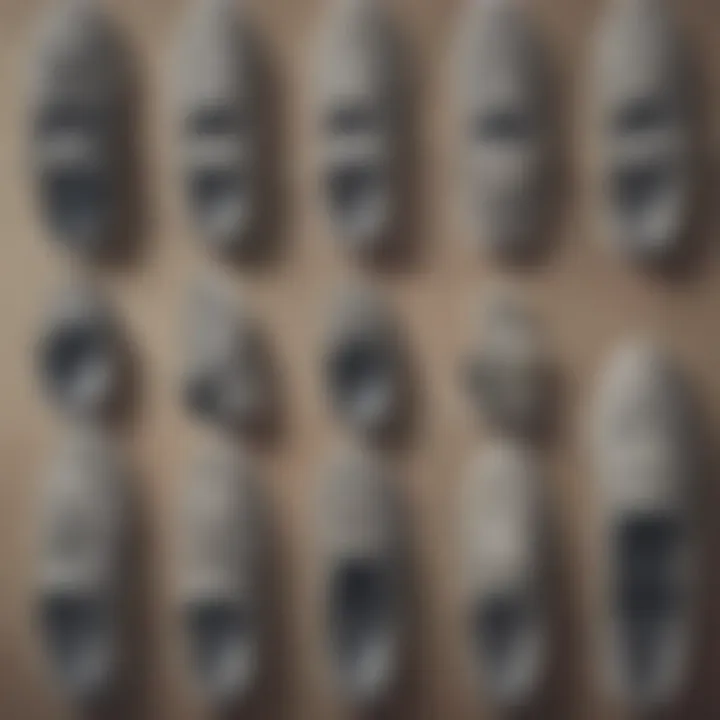 A vintage photo showcasing the evolution of gray checkered Vans through different skateboarding eras.