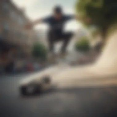 Skateboarder performing a trick emphasizing truck performance