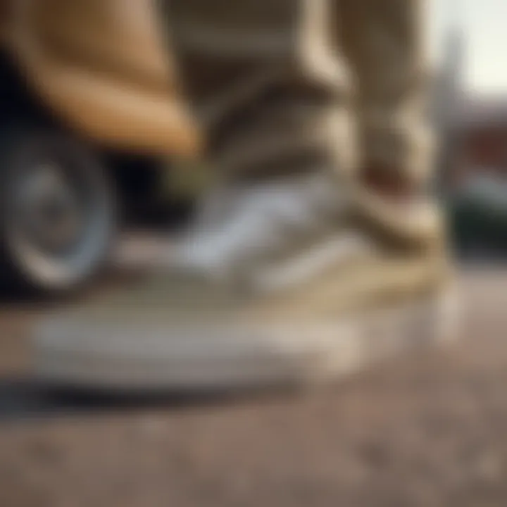 Close-up of khaki Vans design details