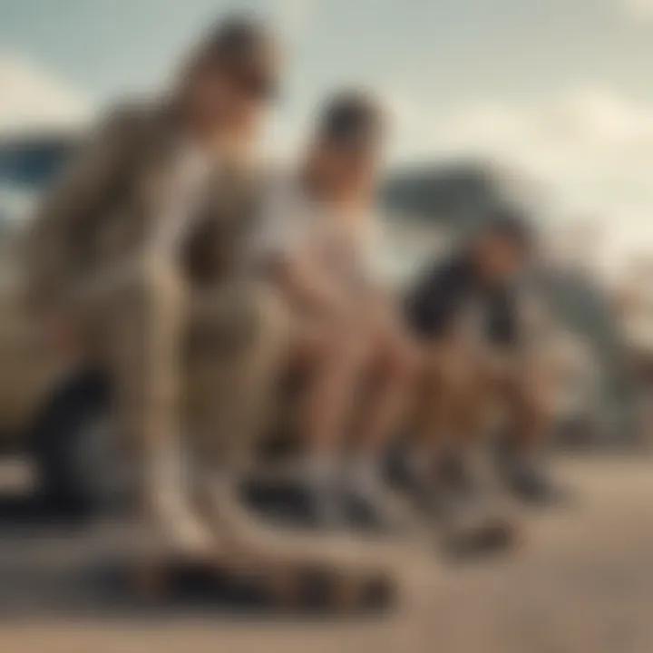 Group of skateboarders wearing khaki Vans