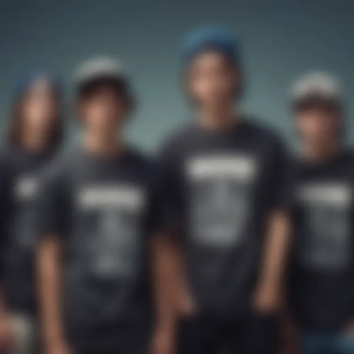 A group of skateboarders wearing diverse graphic tees