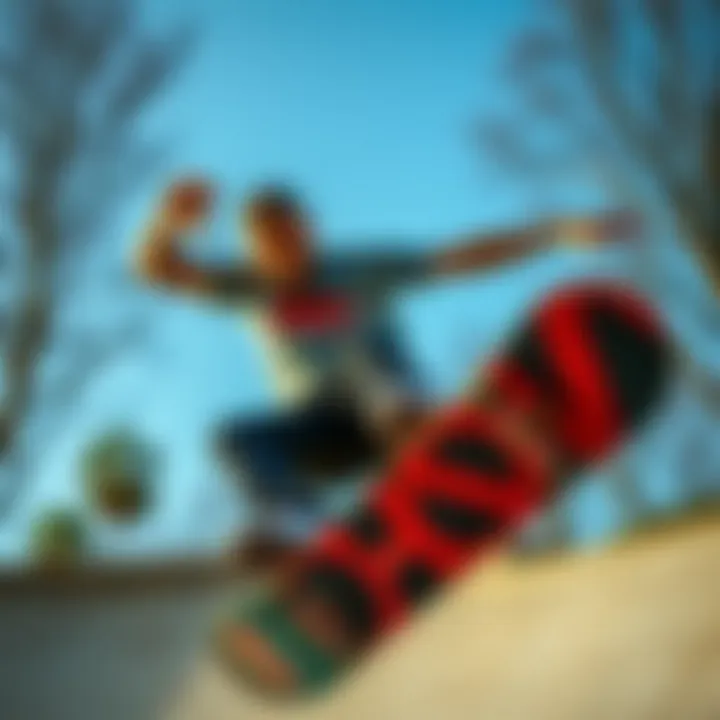 Skateboarder demonstrating the use of bindings in action