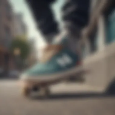 Skateboarding scene showcasing New Balance Numeric shoes in action.