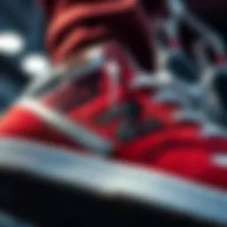 A close-up view of the intricate design details of New Balance wide skate shoes