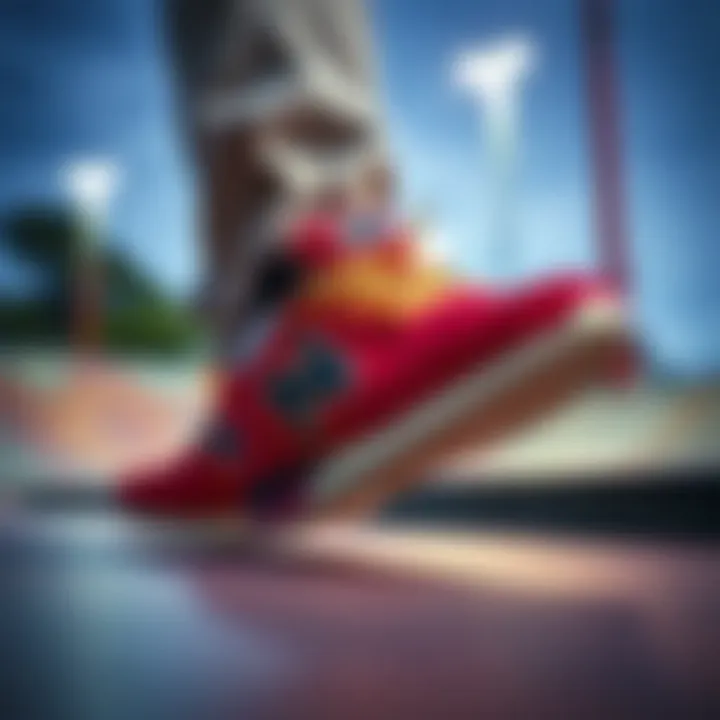 New Balance Skate Shoes in Action New Balance wide skate shoes showcased in a vibrant skate park environment