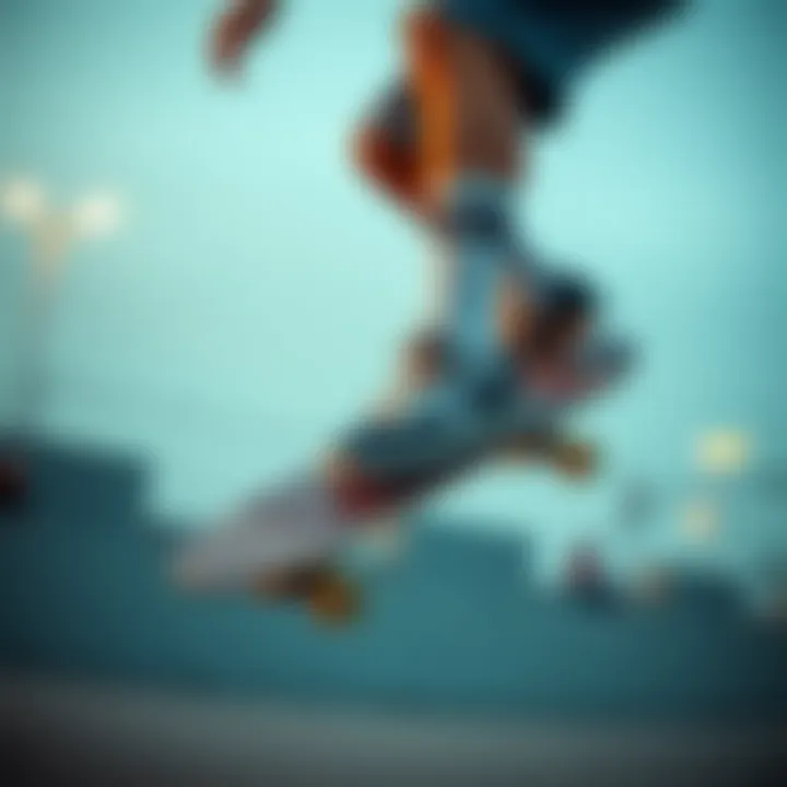 Skateboarder in Action with Nike High Crew Socks A skateboarder wearing Nike high crew socks during a trick