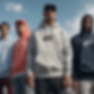 Group of skateboarders wearing various colors of the Nike Sportswear Club Hoodie.