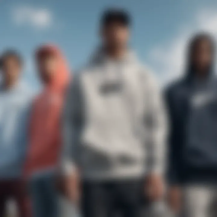 Group of skateboarders wearing various colors of the Nike Sportswear Club Hoodie.