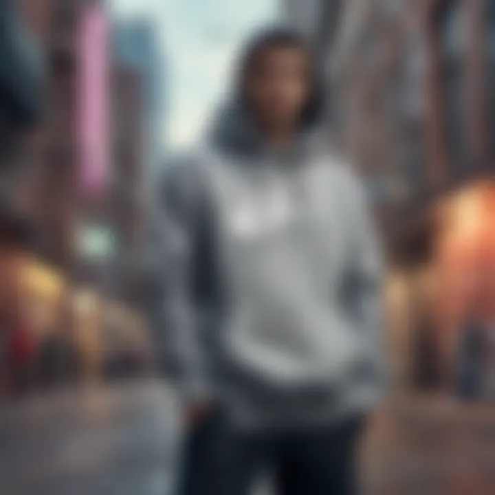 Stylish individual wearing the Nike Sportswear Club Hoodie in an urban skateboarding environment.