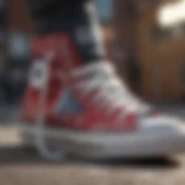 Close-up of non-slip Converse high tops showcasing unique design features