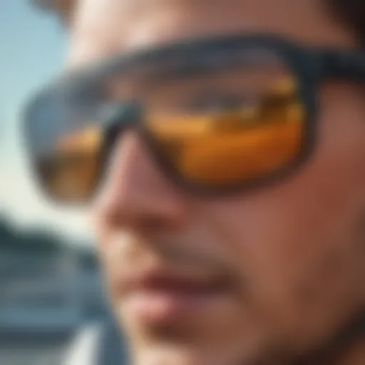 Close-up view of Oakley Sutro Eyeshade showcasing its lens technology