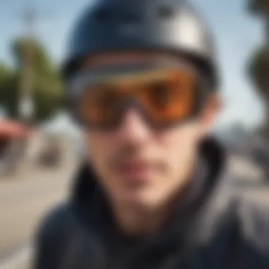 Skateboarder wearing Oakley Sutro Eyeshade in action