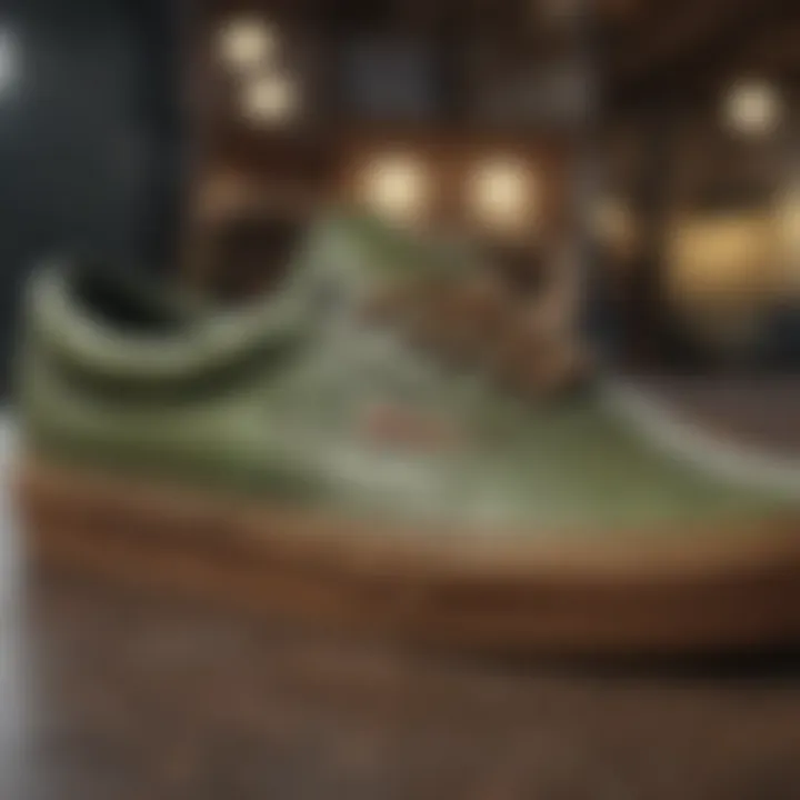 Close-up of olive Vans detailing